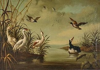 天鹅、鸭子和苍鹭 Swans, ducks and herons，让·巴普蒂斯特·乌德里