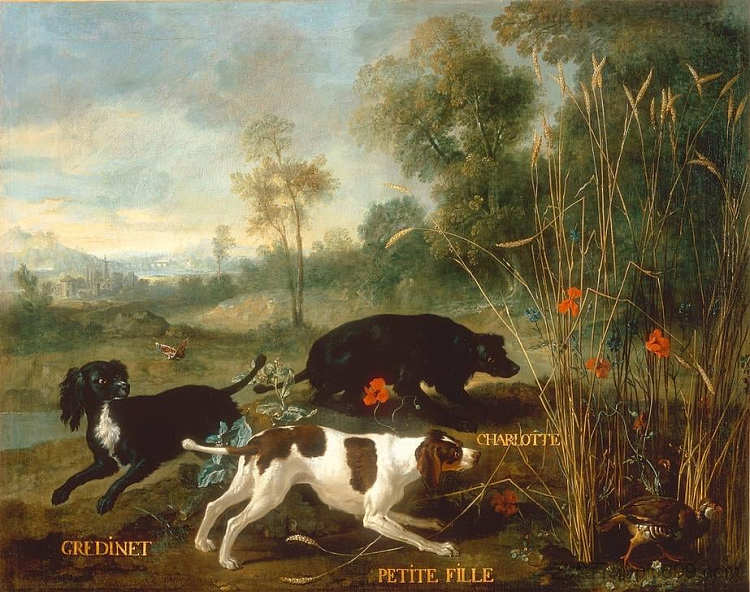 格雷迪内特、娇小菲尔和夏洛特,来自卢的三只西班牙猎犬 Gredinet, Petite Fille and Charlotte, three spaniels from Lou (1727),让·巴普蒂斯特·乌德里
