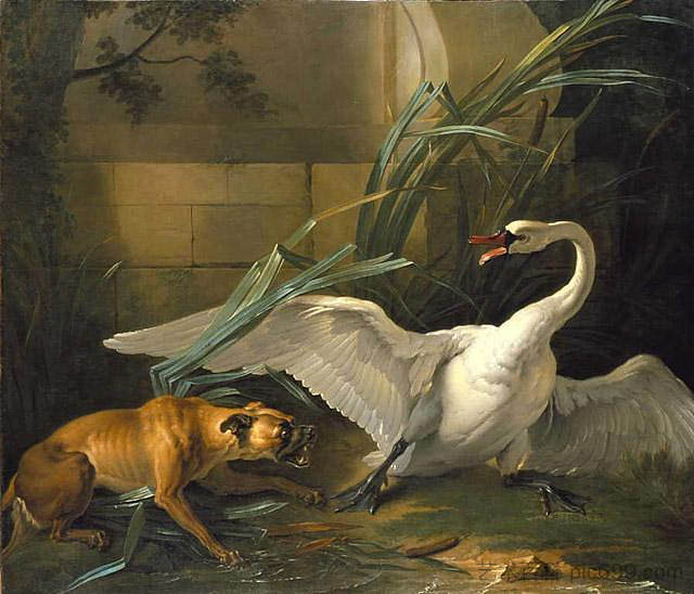 被狗袭击的天鹅 Swan Attacked by a Dog (1745)，让·巴普蒂斯特·乌德里