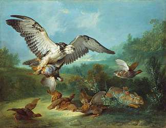 鹰攻击鹧鸪和兔子 Hawk Attacking Partridges and a Rabbit，让·巴普蒂斯特·乌德里