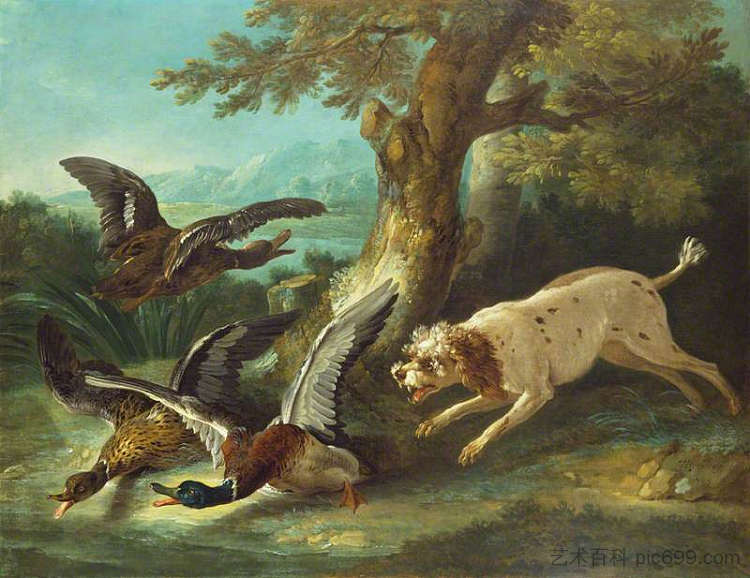 追逐鸭子的猎犬 Spaniel Pursuing Ducks,让·巴普蒂斯特·乌德里
