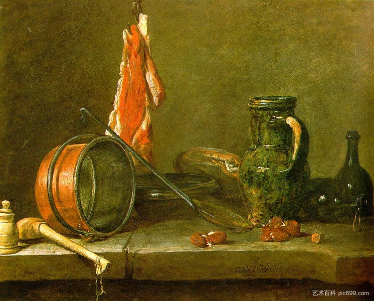 使用炊具的精益饮食 A Lean Diet with Cooking Utensils (1731)，让·巴蒂斯·西美翁·夏尔丹