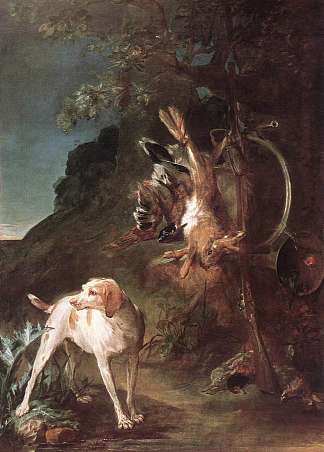 游戏静物与猎狗 Game Still Life with Hunting Dog (c.1730)，让·巴蒂斯·西美翁·夏尔丹