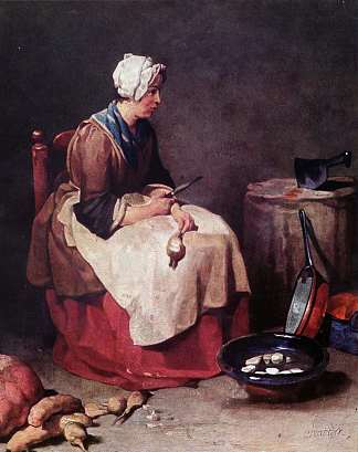 清洁萝卜的女人 Woman Cleaning Turnips (c.1740)，让·巴蒂斯·西美翁·夏尔丹