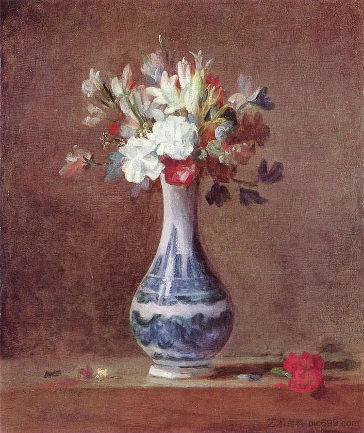 静物,花瓶里的花 Still Life, Flowers in a Vase (c.1760 - 1763),让·巴蒂斯·西美翁·夏尔丹