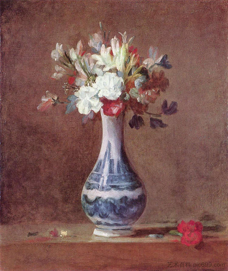 静物，花瓶里的花 Still Life, Flowers in a Vase (c.1760 - 1763)，让·巴蒂斯·西美翁·夏尔丹