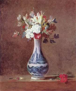 静物，花瓶里的花 Still Life, Flowers in a Vase (c.1760 – 1763)，让·巴蒂斯·西美翁·夏尔丹