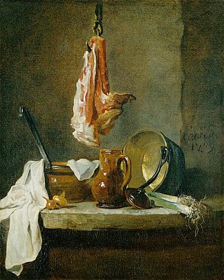 静物与牛肋骨 Still Life with a Rib of Beef (1739)，让·巴蒂斯·西美翁·夏尔丹