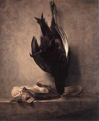静物与死野鸡和狩猎袋 Still Life with Dead Pheasant and Hunting Bag (1760)，让·巴蒂斯·西美翁·夏尔丹
