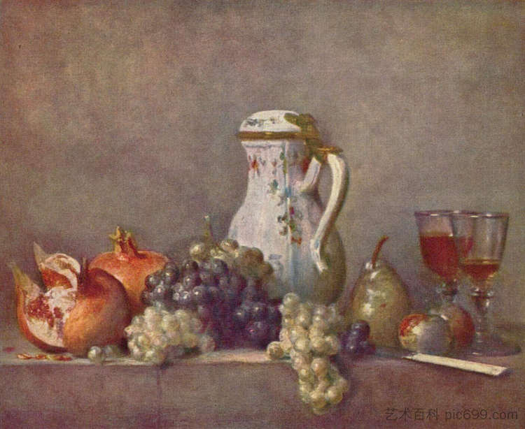 静物与瓷茶壶 Still Life with Porcelain Teapot (1763)，让·巴蒂斯·西美翁·夏尔丹