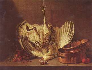 静物与火鸡被绞死 Still life with turkey hanged (c.1750)，让·巴蒂斯·西美翁·夏尔丹