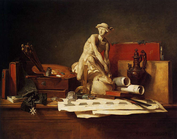 具有艺术属性的静物 Still Life with Attributes of the Arts (1766)，让·巴蒂斯·西美翁·夏尔丹