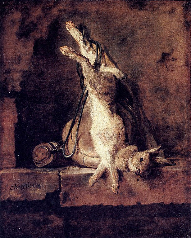 野兔与游戏袋和粉末瓶 Wild Rabbit with Game Bag and Powder Flask (1728 - 1730),让·巴蒂斯·西美翁·夏尔丹