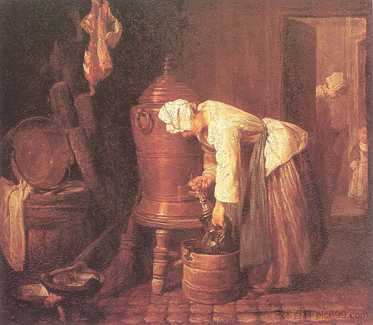 女人从骨灰盒里取水 Woman Drawing Water from an Urn (1733),让·巴蒂斯·西美翁·夏尔丹