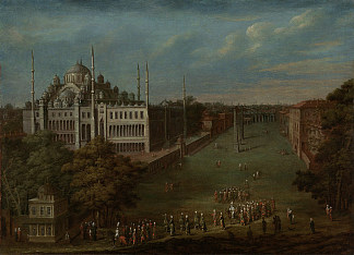 大遮阳板穿过阿特梅丹尼（竞技场） The grand visor crosses the Atmeydanı (Hippodrome) (c.1720 – c.1737)，让·巴蒂斯特·范莫尔