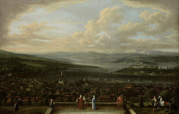 从荷兰驻佩拉大使馆看伊斯坦布尔 View Of Istanbul From The Dutch Embassy In Pera (1720 - 1737)，让·巴蒂斯特·范莫尔