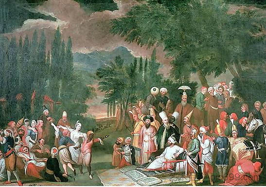 与苏丹艾哈迈德三世的土耳其狩猎派对 A Turkish Hunting Party with Sultan Ahmed III (c.1710)，让·巴蒂斯特·范莫尔