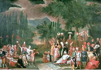 与苏丹艾哈迈德三世的土耳其狩猎派对 A Turkish Hunting Party with Sultan Ahmed III (c.1710)，让·巴蒂斯特·范莫尔