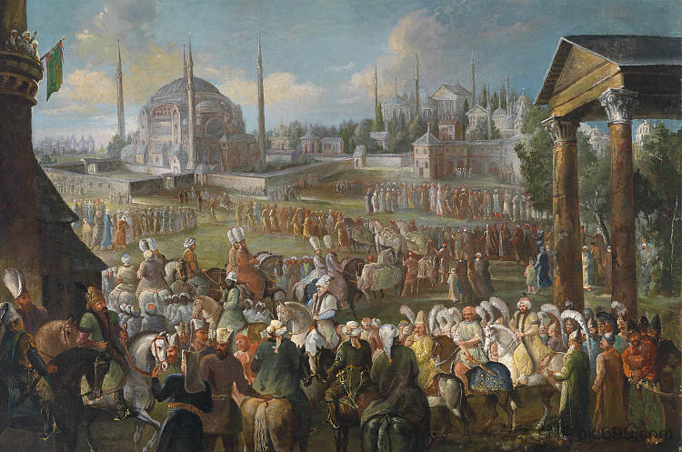 伊斯坦布尔的苏丹游行 A Sultan's procession in Istanbul (c.1737)，让·巴蒂斯特·范莫尔