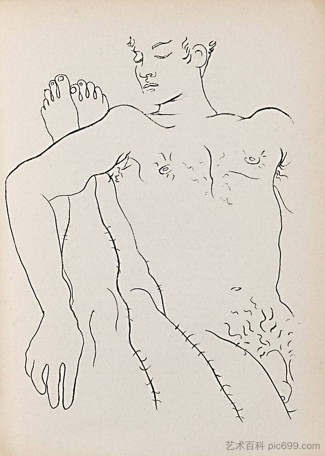 让·热内（Jean Genet）的《布雷斯特的奎雷尔》（Querelle de Brest）的插图 Illustration for Jean Genet’s 'Querelle de Brest' (1947)，让·谷克多