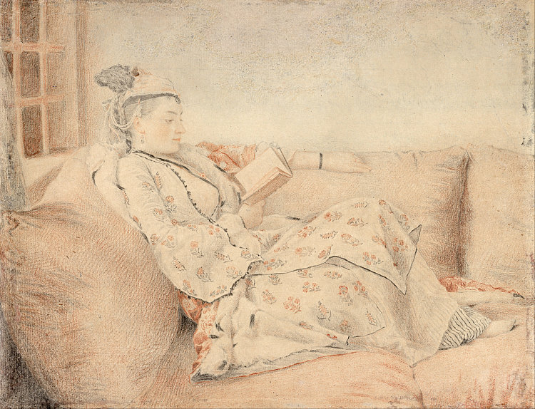 穿着土耳其礼服的女士，正在阅读 Lady in Turkish dress, reading (c.1740 - 1742)，让-艾蒂安·利奥塔尔