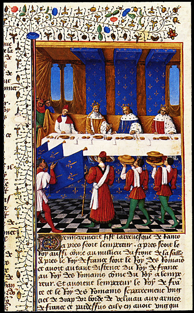 查理五世（1338-80）为纪念他的叔叔皇帝查理四世（1316-78）于1378年举行的宴会 Banquet Given by Charles V (1338-80) in Hhonour of His Uncle Emperor Charles IV (1316-78) in 1378 (1455 - 1460)，让·富盖