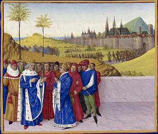 圣贡特兰和圣柴尔德伯特二世之间的对话 Conversation Between St. Gontran and St. Childebert II (c.1455 – c.1460)，让·富盖