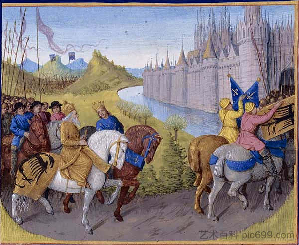 十字军抵达君士坦丁堡。1147年和1148年法国和土耳其人的战斗 Crusaders Arrived in Constantinople. Battle Between the French and Turks in 1147 and 1148 (c.1455 - c.1460)，让·富盖