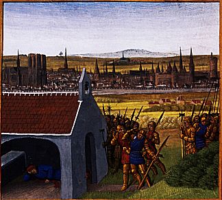 国王布莱达尔二世（584-629）无法将他的儿子达戈贝尔一世（605-39）带回巴黎 King Clothar II (584-629) cannot bring back his son Dagobert I (605-39) to Paris (c.1460)，让·富盖