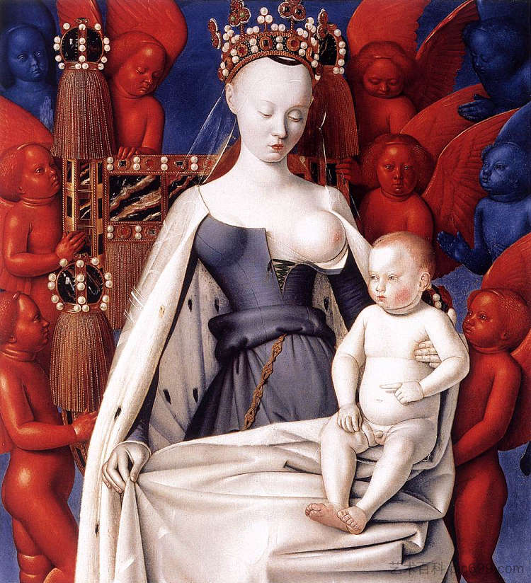 麦当娜和孩子。 梅伦双联画左面板 Madonna and Child. Left Panel of Diptych de Melun (c.1450)，让·富盖