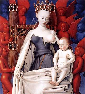 麦当娜和孩子。 梅伦双联画左面板 Madonna and Child. Left Panel of Diptych de Melun (c.1450)，让·富盖