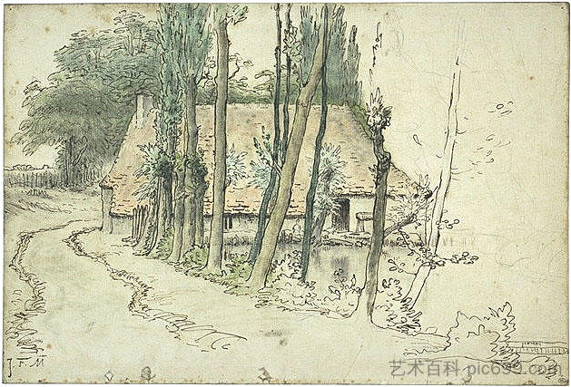 维希周边，靠近水边的房子 Surroundings of Vichy, house near the water (c.1867; France  )，让·弗朗索瓦·米勒