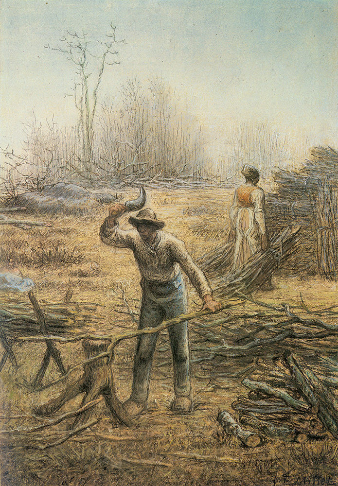 伐木工人准备柴火 Lumberjack preparing firewood,让·弗朗索瓦·米勒