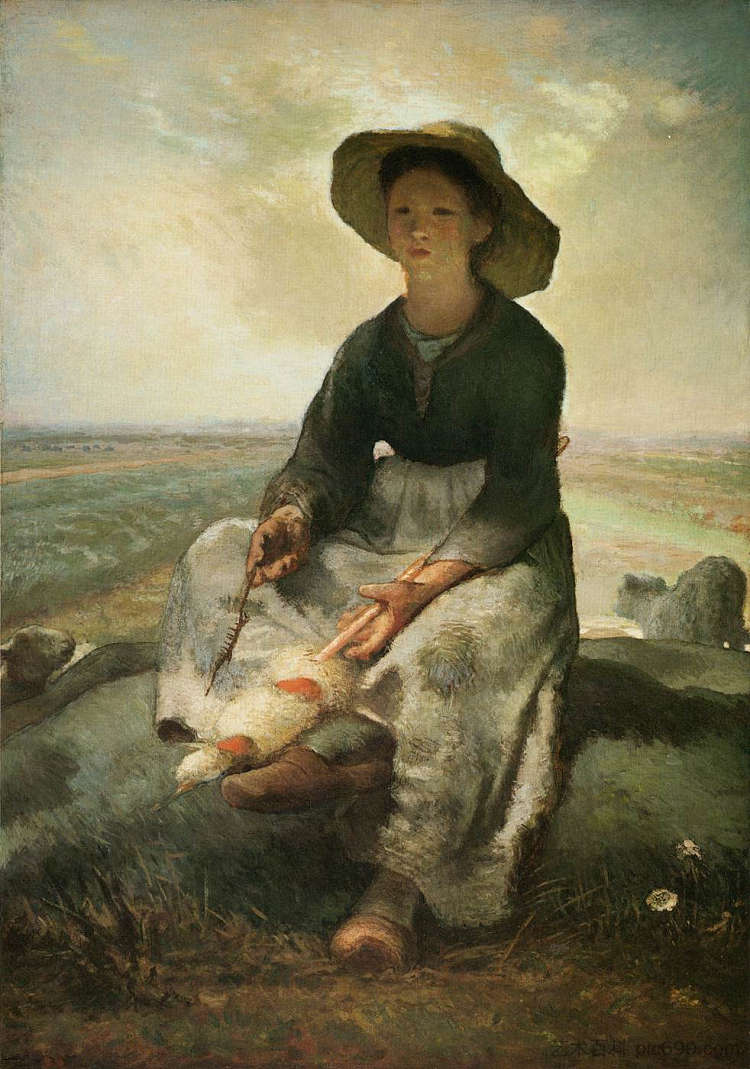 年轻的牧羊女 The Young Shepherdess (1870 - 1873)，让·弗朗索瓦·米勒