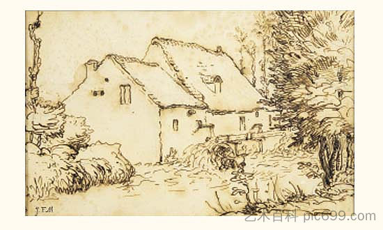 水磨坊 Water mill (1866; France  )，让·弗朗索瓦·米勒