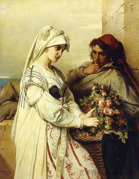 田园诗（卖玫瑰的人） Idyll (The rose seller) (1864)，让-弗朗索瓦·波塔尔斯