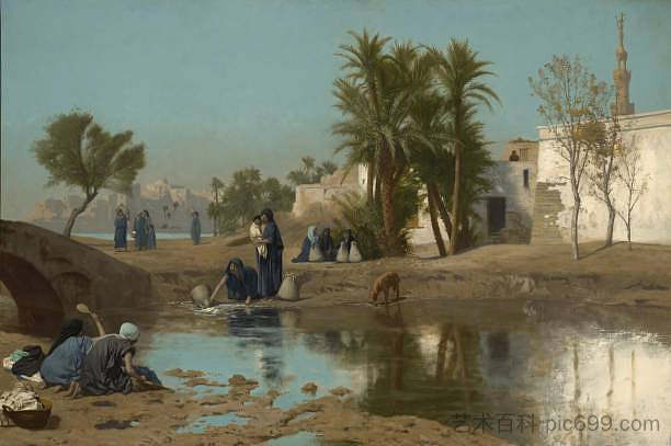 拉家伙女人打水 Fellah Women Drawing Water,让·莱昂·热罗姆