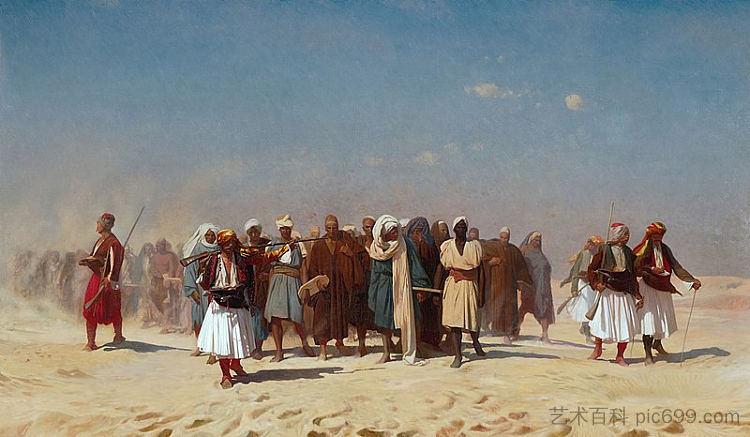 穿越沙漠的埃及新兵 Egyptian Recruits Crossing the Desert (1857)，让·莱昂·热罗姆