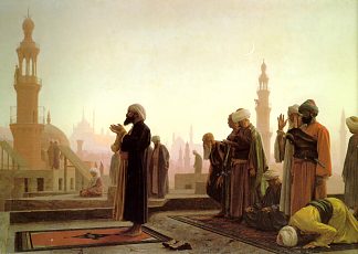 在开罗祷告 Prayer in Cairo (1865)，让·莱昂·热罗姆