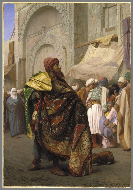 开罗的地毯商人 The Carpet Merchant of Cairo (c.1869)，让·莱昂·热罗姆