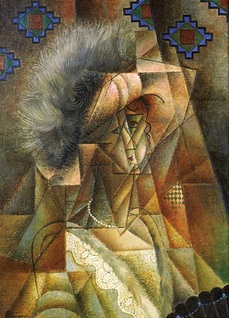 戴着粉红色帽子和珍珠项链的女人 Femme au chapeau rose et collier de perles (1912)，让·梅金杰