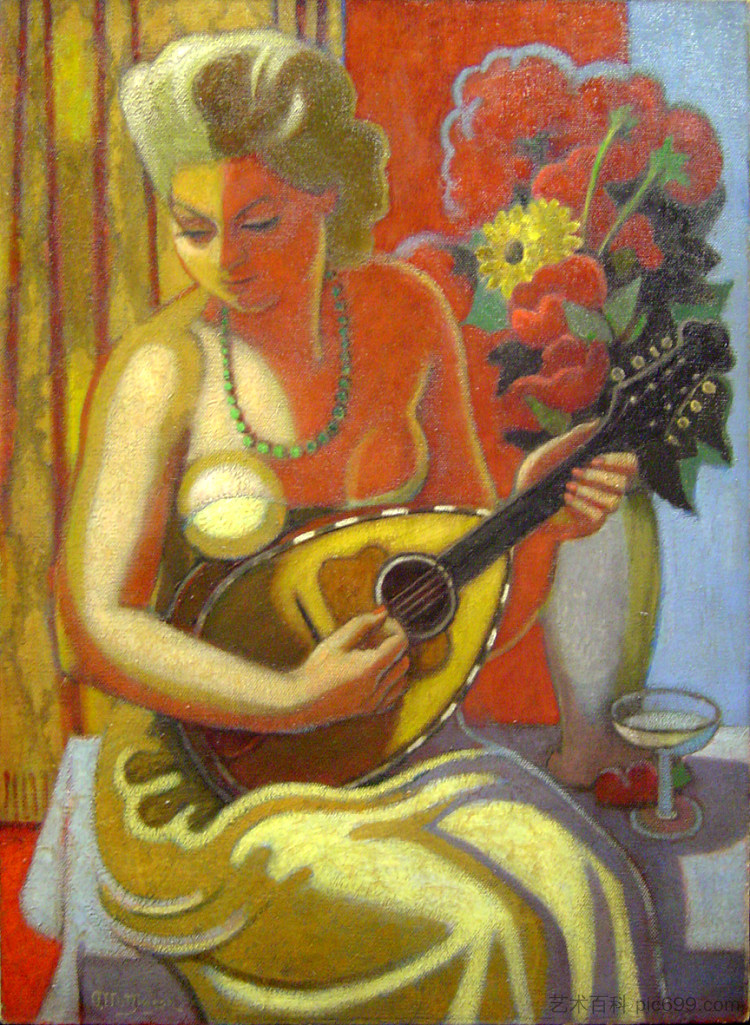 年轻女子与曼陀林 Jeune Femme à la Mandoline (1923)，让·梅金杰