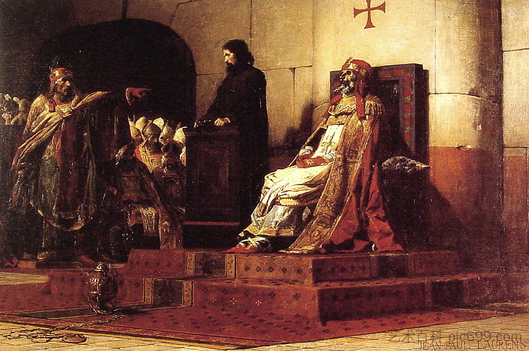 教皇福尔摩苏斯和斯蒂芬六世 - 尸体会议 Pope Formosus and Stephen VI - The Cadaver Synod (1870)，让·保罗·劳伦斯