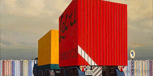 卡车和拖车接近城市 Truck and trailer approaching a city (1973; Australia ),杰弗里·斯马特