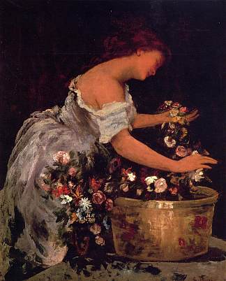 年轻女孩插花 Young Girl Arranging Flowers (1862)，吉安·乔治斯·维伯特