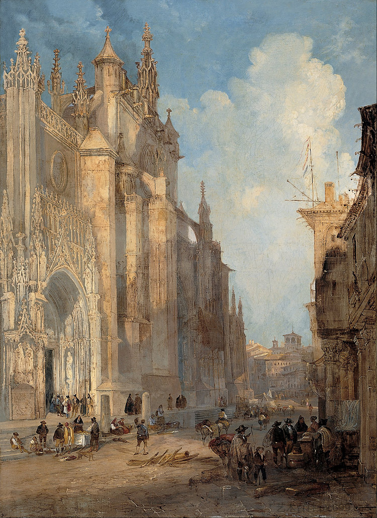 台阶一侧的塞维利亚大教堂 Seville Catedral on the Side of the Steps (1835)，耶纳罗·佩雷斯·维拉米尔