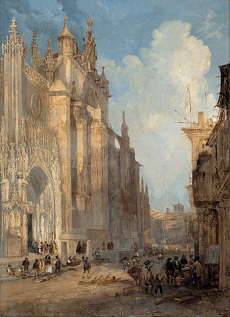 台阶一侧的塞维利亚大教堂 Seville Catedral on the Side of the Steps (1835)，耶纳罗·佩雷斯·维拉米尔