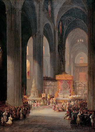 塞维利亚大教堂内的科珀斯克里斯蒂游行 The Corpus Christi Procession Inside Seville Catedral (1835)，耶纳罗·佩雷斯·维拉米尔