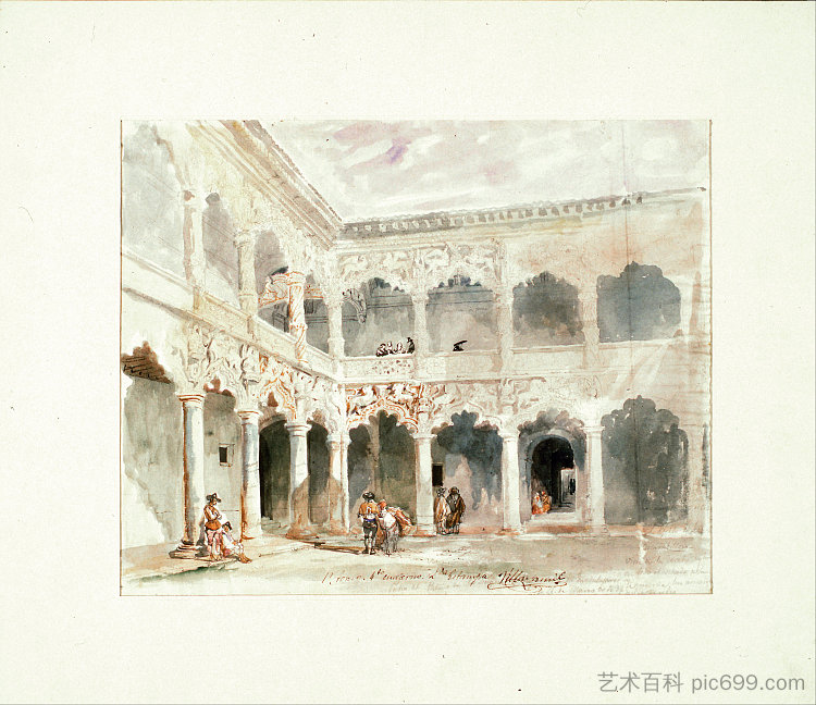 瓜达拉哈拉因凡塔多宫庭院(西班牙) Courtyard of the Infantado Palace in Guadalajara (Spain) (1837),耶纳罗·佩雷斯·维拉米尔