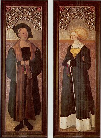 法兰克福贵族富人克劳斯·斯塔尔堡和他的妻子莱茵河的玛格丽特的捐赠者画作 Stifterbild des Frankfurter Patriziers Claus Stalburg des Reichen  und seiner Frau Margarethe vom Rhein (1504)，耶尔格·拉特格勃